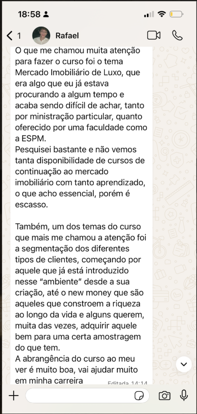 Depoimento de Rafael sobre a formação